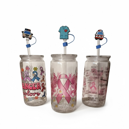 Lot gobelets spécial octobre rose+ capuchon protection paille