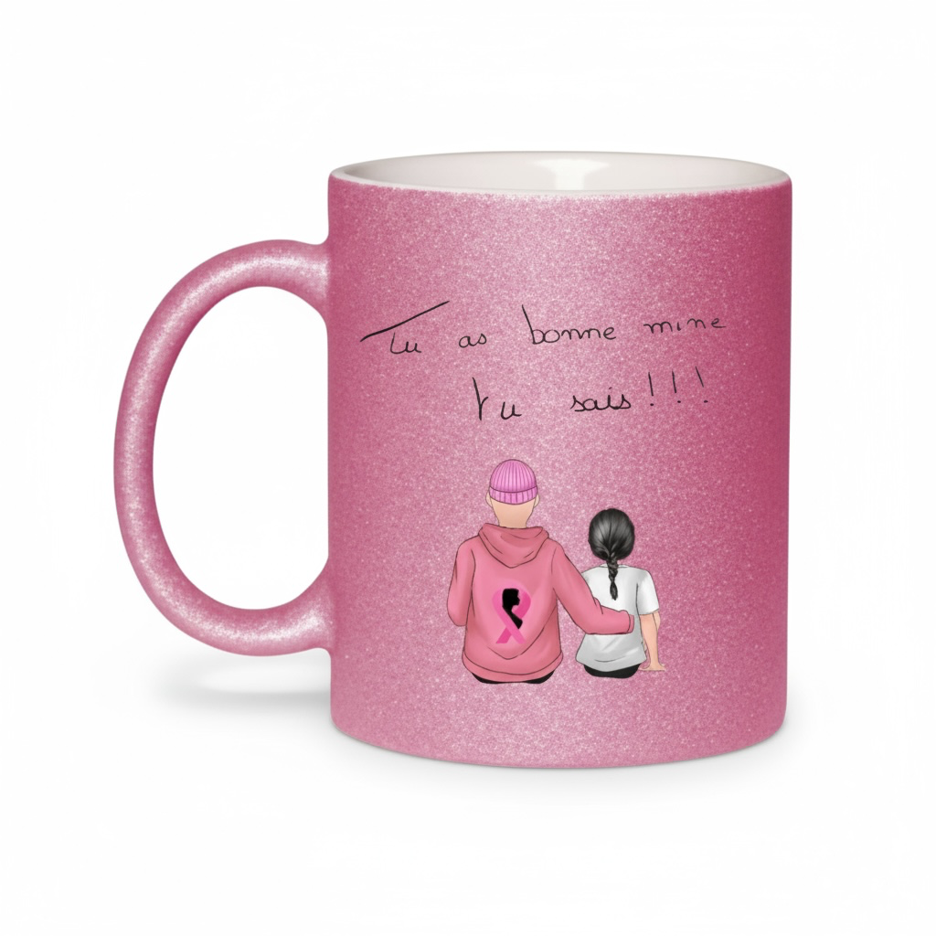Tasse rose paillettes octobre rose